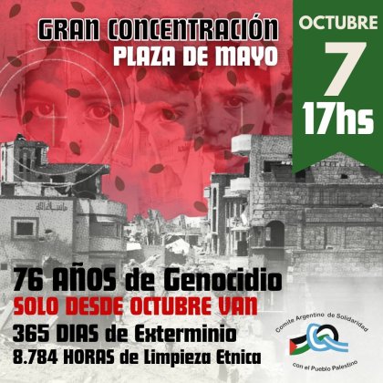 Concentración en Plaza de Mayo: a un año del comienzo del genocidio contra el pueblo palestino