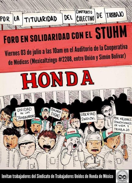 Trabajadores de Honda en Jalisco convocan a foro este 3 de julio