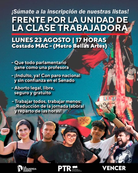 Frente por la unidad de la clase trabajadora presentará hoy sus candidaturas 