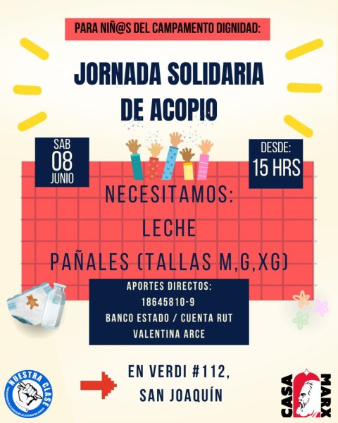 Jornada solidaria de acopio para niñxs del Campamento Dignidad