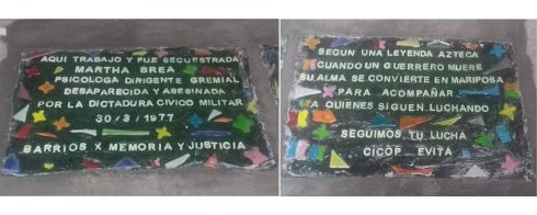 Placas recordatorias de trabajadora de la salud. Htal Evita de Lanús