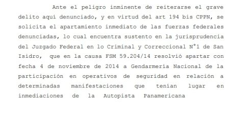 Extracto del escrito presentado ante el juez Ercolini