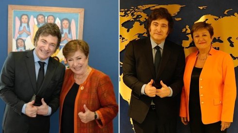 El tiempo pasa. Javier Milei y Kristalina Georgieva, en noviembre de 2024 y en febrero de 2025