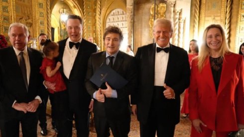 Gerardo Wherthein, Elon Musk con su hija, Javier Milei, Donald Trump y Karina Milei