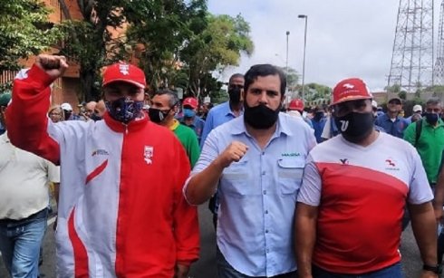 Jean Mendoza en marcha de solidaridad con los obreros siderúrgicos en Puerto Ordaz Crédito: Aporrea / Trabajadores