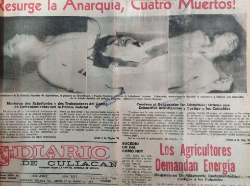 El Diario de Culiacán un día después de los hechos, el 17 de enero de 1974