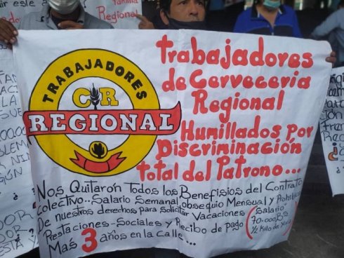 Trabajadores de Cervecería Regional durante la protesta del pasado 4 de noviembre en Caracas