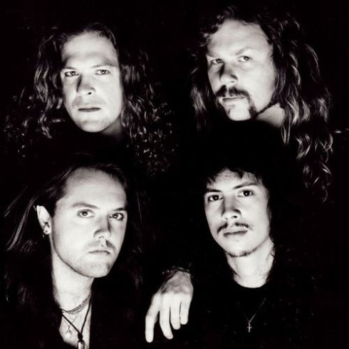 La formación del Black Album. Arriba, Jason Curtis Newsted y James Alan Hetfield. Abajo, Lars Ulrich y Kirk Lee Hammett.