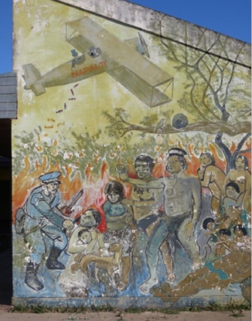 Mural sobre la Masacre de Napalpí en la Escuela de la Colonia Aborigen. Foto Luciana Mignoli (2016)