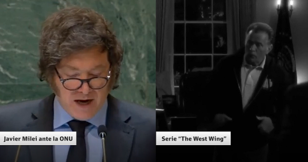 De la pantalla a la ONU: Milei repite un discurso de "The West Wing"