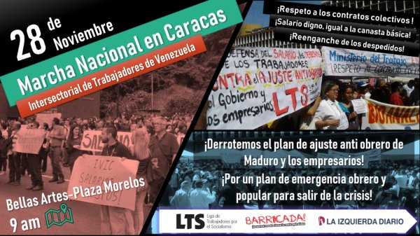 Trabajadores y trabajadoras marchan en Caracas el 28N contra las medidas antiobreras de Maduro y los empresarios