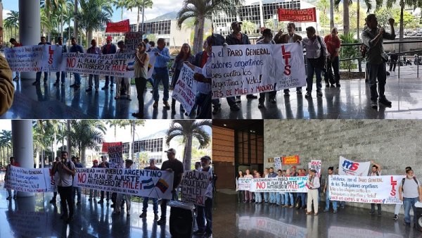 Organizaciones políticas y sindicales protestan ante la embajada argentina en apoyo al paro nacional del #24Ene contra Milei