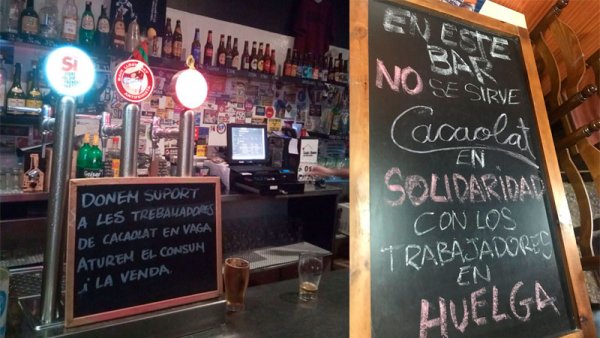 “En este bar no se sirve Cacaolat”: una ola de solidaridad con los trabajadores en huelga