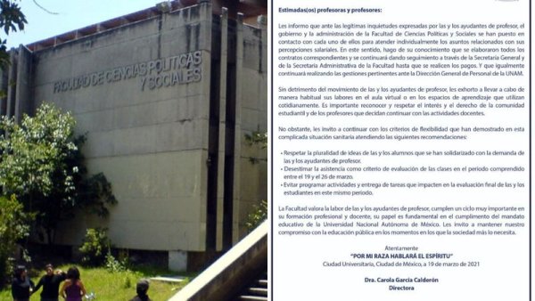 Directora de la Facultad de Ciencias Políticas y Sociales llama a romper paro