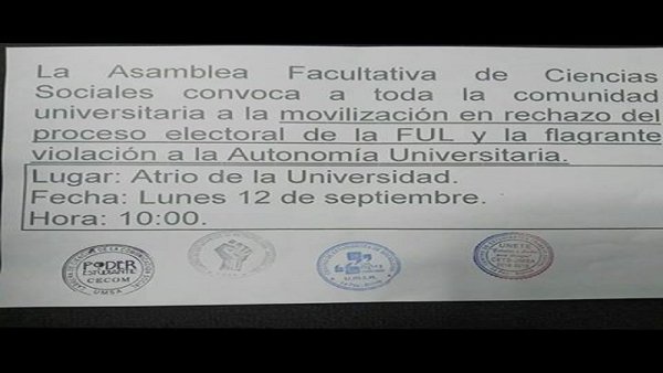 Contra la violación de la Autonomía y Derechos Estudiantiles