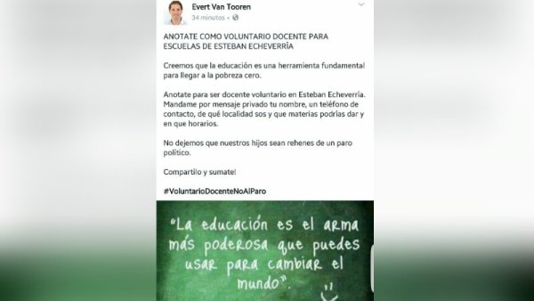 Funcionario y excandidato PRO Ever Van Tooren contra el paro docente