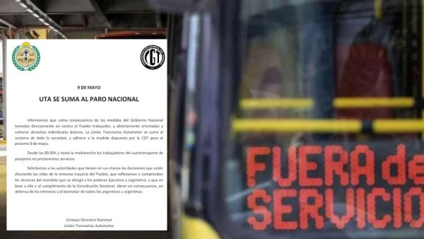 La UTA anunció que adhiere al paro general del 9 de mayo