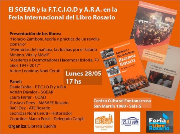 La FTCIOD y ARA y el SOEAR en la Feria internacional del libro Rosario