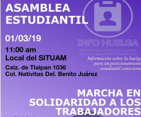 Estudiantes de la UAM convocan a asamblea en solidaridad con huelga del sindicato