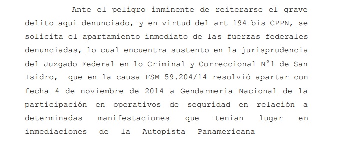 Extracto del escrito presentado ante el juez Ercolini