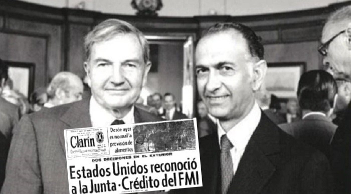 Foto: José Martínez de Hoz junto a David Rockefeller, pieza clave del apoyo del capital financiero a la dictadura