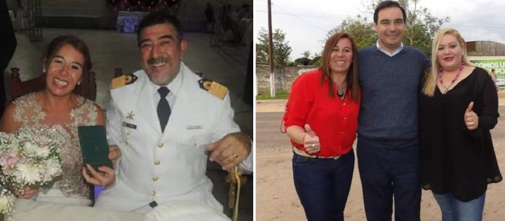 Izquierda: María Caillava y su esposo militar Carlos Pérez | Derecha: Caillava junto al gobernador Gustavo Valdés