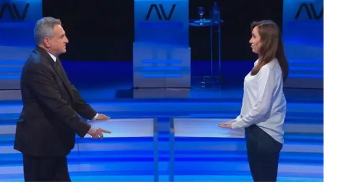 Foto: Agustín Rossi y Victoria Villarruel en el debate de candidatos a vicepresidentes en los estudios de TN