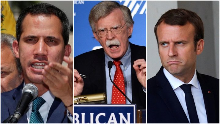 Foto: Juan Guaidó, John Bolton y Emmanuel Macron.