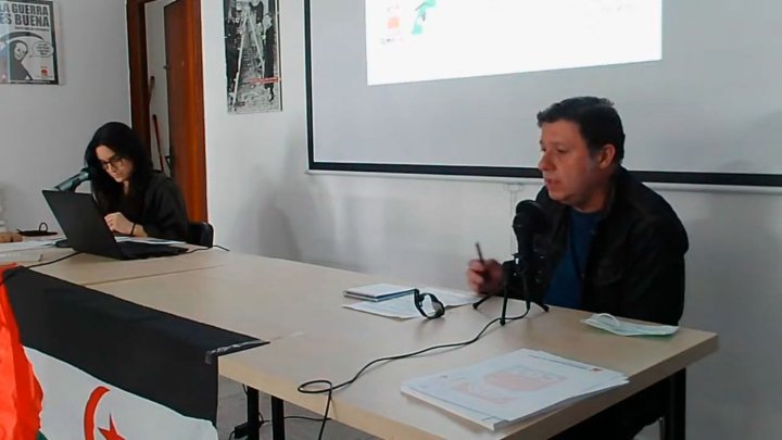 Foto: Juan Carrique en una charla sobre Observación Jurídica en el Sahara Occidental. La Represión en los Territorios Ocupados, mayo 2021.