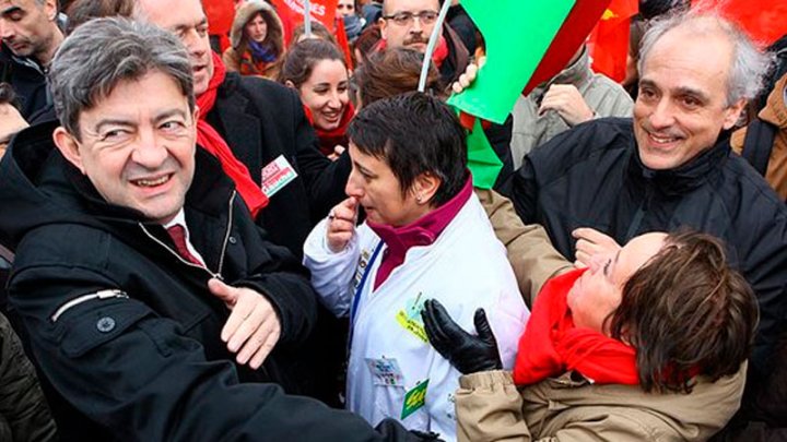 El candidato neorreformista de La France Insoumise, Jean-Luc Mélenchon, junto al referente de la exmayoria del NPA, Philippe Poutou.