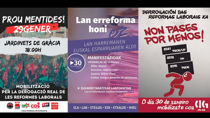 Carteles de las convocatorias en Catalunya, Euskal Herria y Galiza