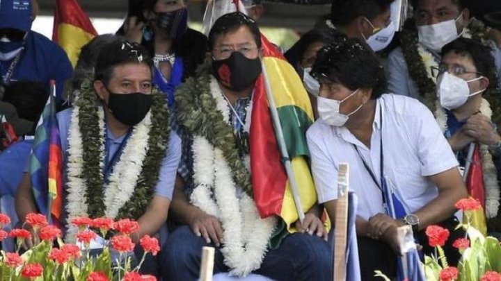 David Choquehunca, Luis Arce Catacora y Evo Morales (Foto: EFE)