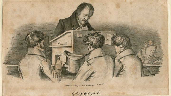 Hegel con estudiantes de Berlín. Litografía F. Kugler , 1828