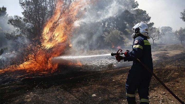 Foto: Bombero apagando un incendio en los suburbios de Atenas. EFE