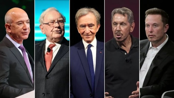 Jeff Bezos, Warren Buffett, Bernard Arnault, Larry Ellison y Elon Musk se han enriquecido mucho en los últimos años. (Foto: Getty Images)