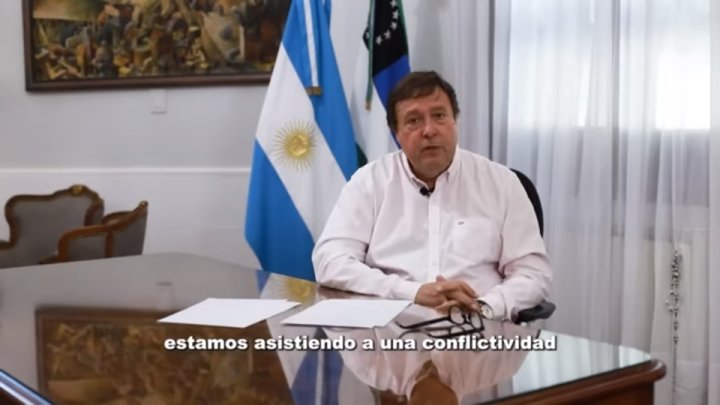 Captura del discurso e Weretilneck mencionando la "conflictividad" laboral provincial, eufemismo para atacar la huelga de Salud.