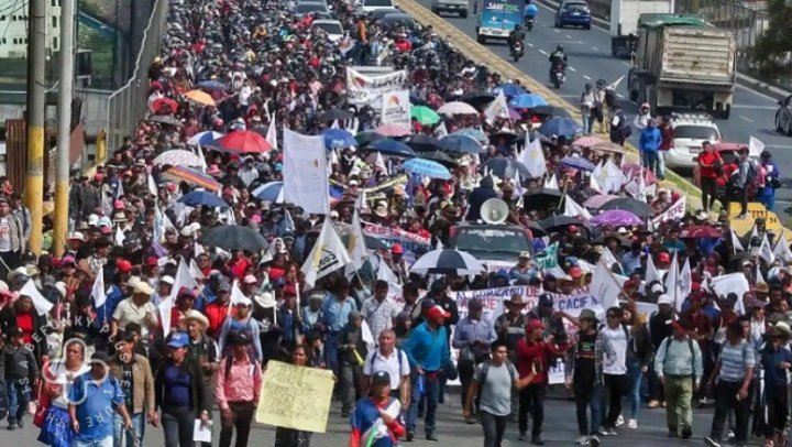 En la fotografía trabajadores y campesinos organizados en el movimiento sociopolítico Comité de Desarrollo Campesino (Codeca) que protestaron a mediados de julio.