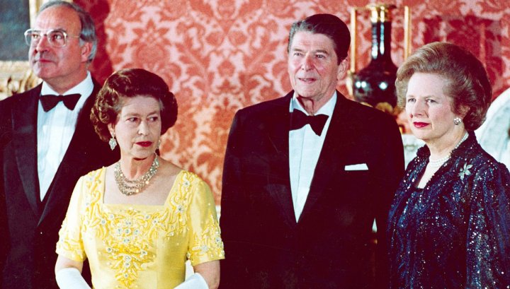 Foto: Isabel II, Ronald Reagan y Margaret Thatcher.