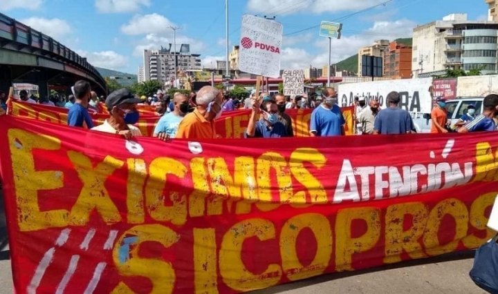 Trabajadores petroleros protestan en Puerto La Cruz, estado Anzoátegui