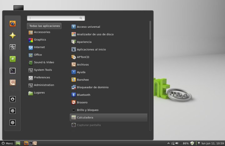 Interfaz de usuario de la distrubución Linux Mint