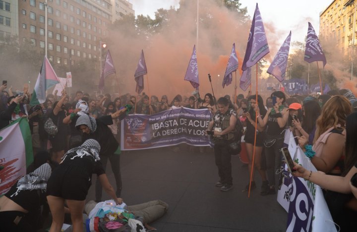 Intervención de Pan y Rosas al frente de La Moneda