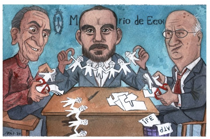 Martín Guzmán, Paolo Rocca y Héctor Magnetto. Ilustración: Juan Paz.