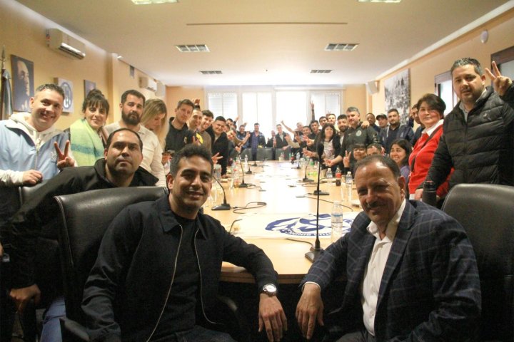 Foto: Quintela en una reunión con la Juventud Sindical Peronista en Azopardo (CGT).