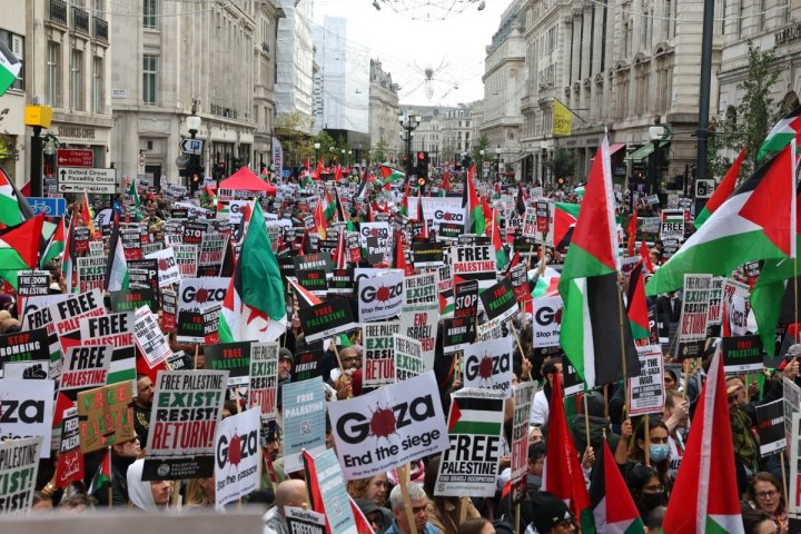 Multitudinaria manifestación en Londres en apoyo al pueblo palestino