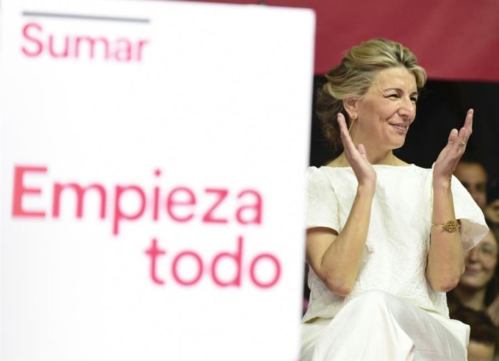 La vicepresidenta del Gobierno, Yolanda Díaz, durante la presentación el último domingo de su candidatura por la nueva coalición "Sumar".