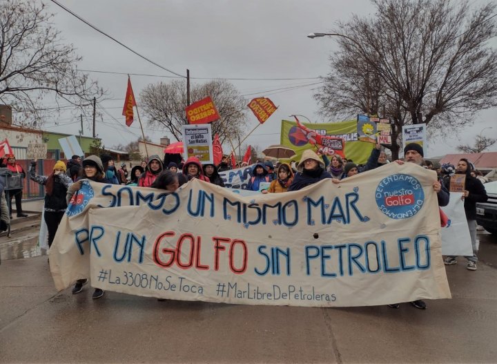 Manifestación en Sierra Grande, Río Negro.