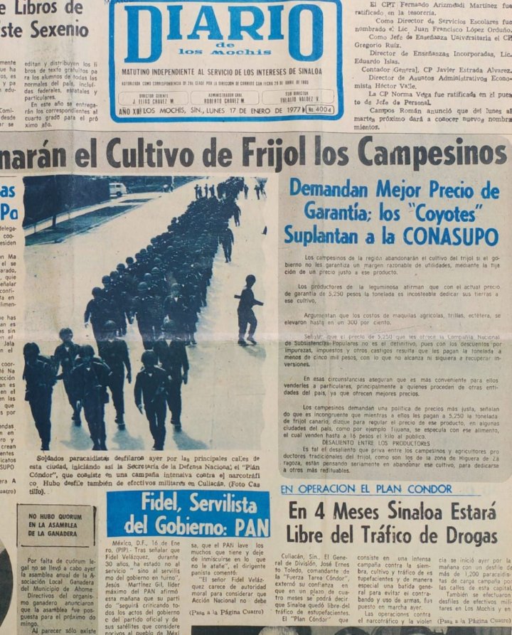 El inicio de la Operación Cóndor en Sinaloa fue el 16 de enero de 1977